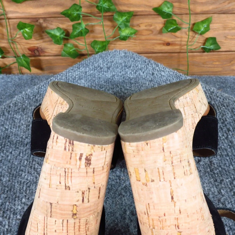 Crown‎ Vintage Chalina Women Platform Wedge Sandals Size 8 Casual Black Leather